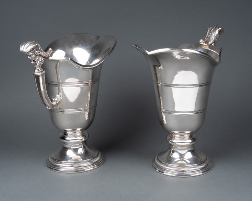 Pair of Solid Silver Ewers, 19th Century