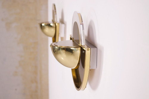 Pair of Postmodernist half-moon sconces.