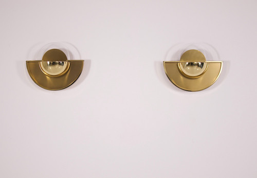 Pair of Postmodernist half-moon sconces.