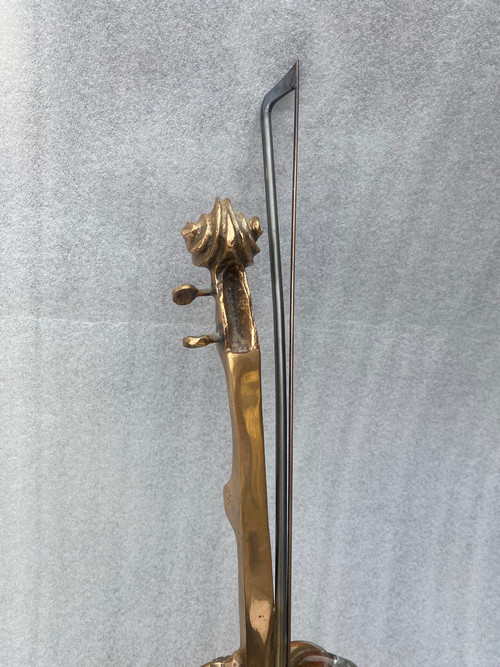 1970/80 Lampe Violon En Bronze Et Pate De Verre , Sculpture Signée LOHE