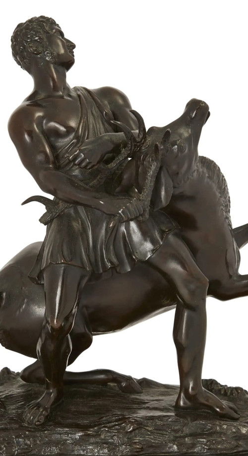 Hercule et la Biche de Cérynie, Rare bronze du XIXème siècle. 