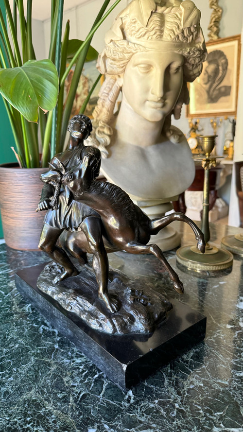 Hercule et la Biche de Cérynie, Rare bronze du XIXème siècle. 