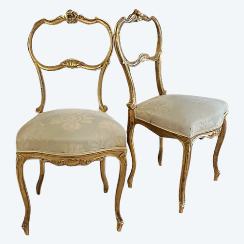 Pair of chairs XIX Gilded wood