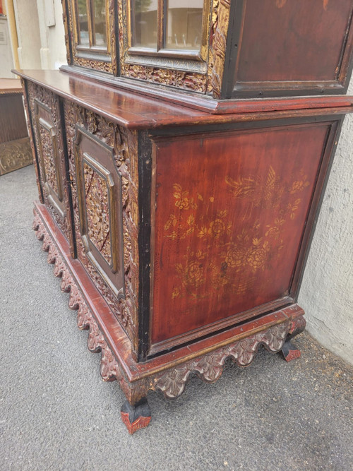 Asian Wood Carved Display Cabinet, Late 19th Early 20th Century