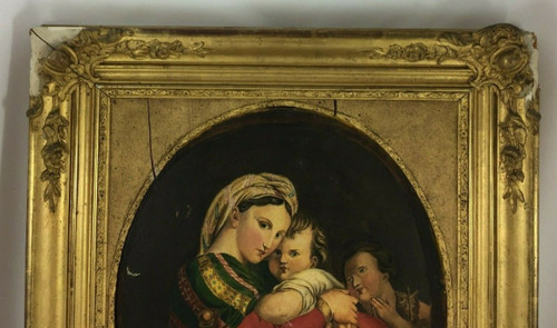 Oil on canvas Virgin and Child 19th century taken from Raphael