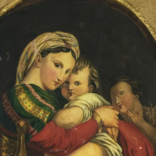 Oil on canvas Virgin and Child 19th century taken from Raphael