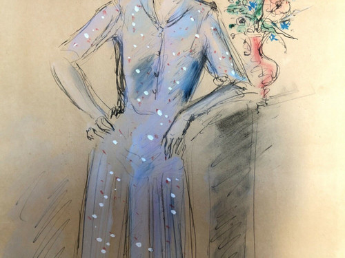 Aquarelle dessin rehaussé de femme 1943 signée André Dignimont