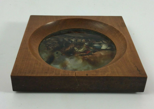 Miniature under glass battle scene with horses 19th century wooden frame