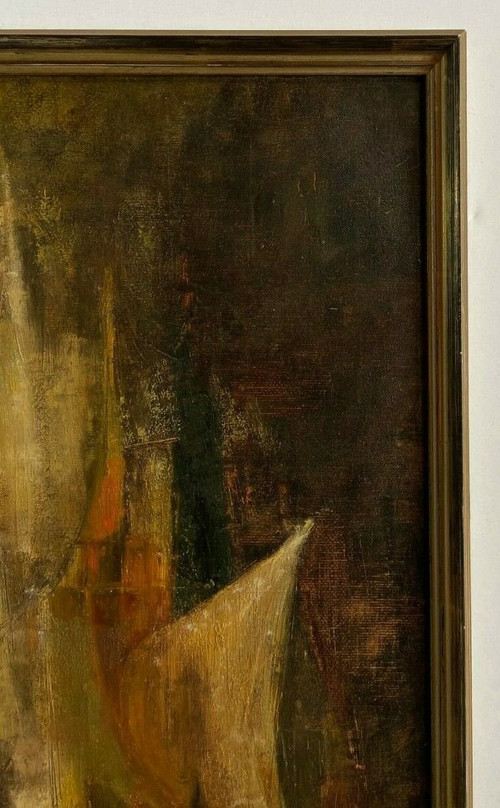 Oil on cardboard by Bernardo abstract composition 1950