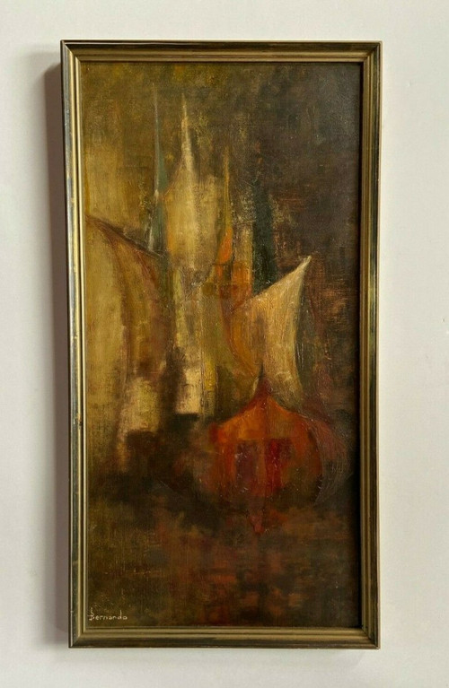 Oil on cardboard by Bernardo abstract composition 1950