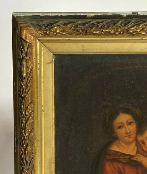 Olio su tavola Vergine Maria XIX secolo opera italiana Cornice dorata