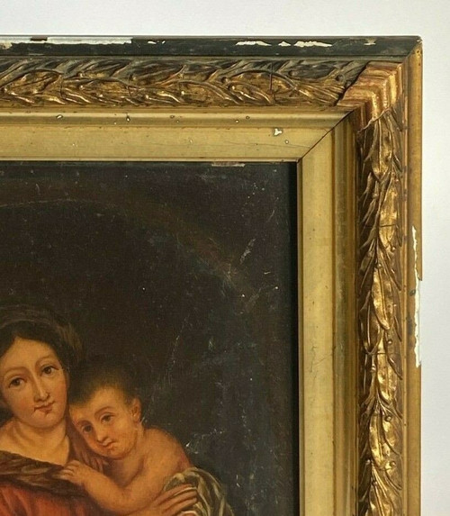 Olio su tavola Vergine Maria XIX secolo opera italiana Cornice dorata