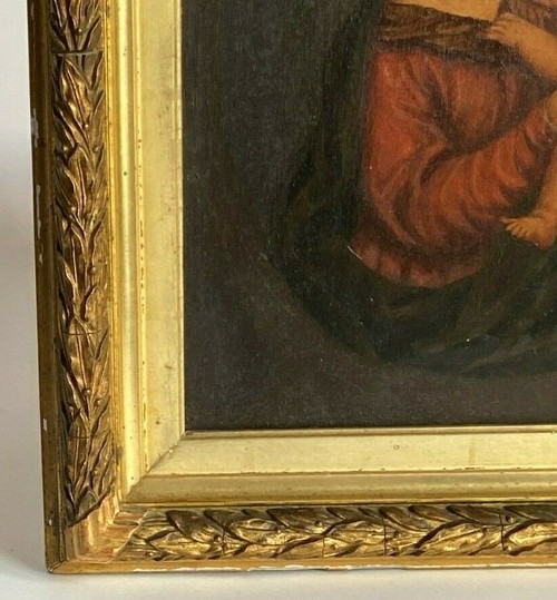 Olio su tavola Vergine Maria XIX secolo opera italiana Cornice dorata