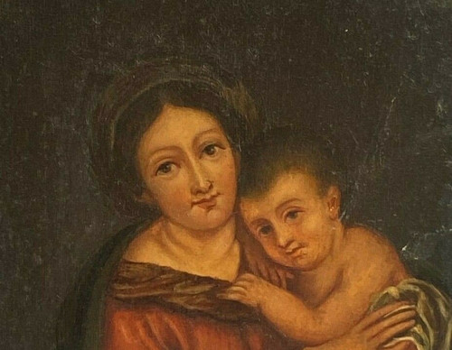 Olio su tavola Vergine Maria XIX secolo opera italiana Cornice dorata