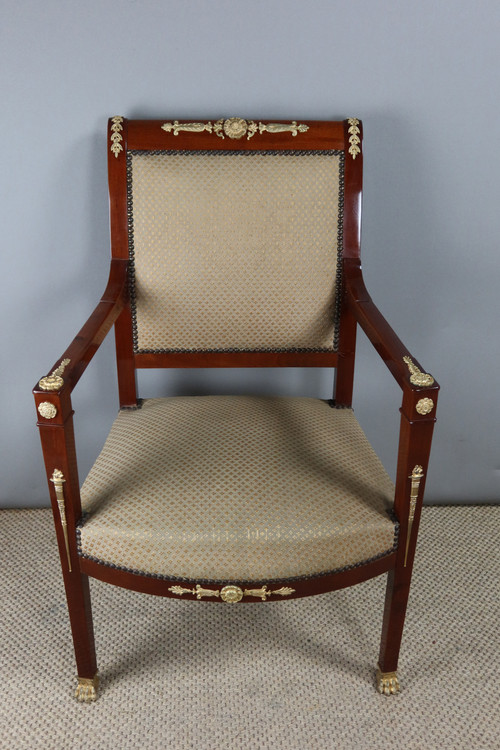 Fauteuil Directoire en acajou et bronze doré