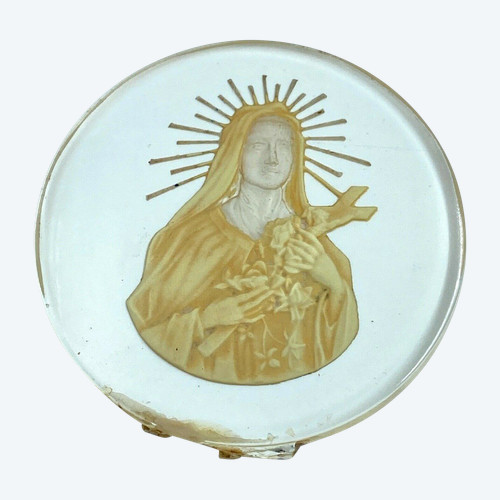 Intaille religieuse sainte dans du verre fin XIXe