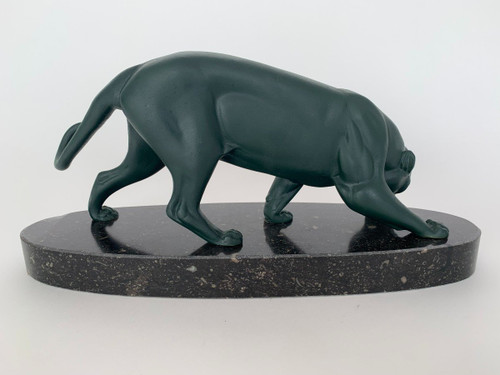 Panther Art Deco 1930 grüne Patina Sockel aus Regula-Marmor