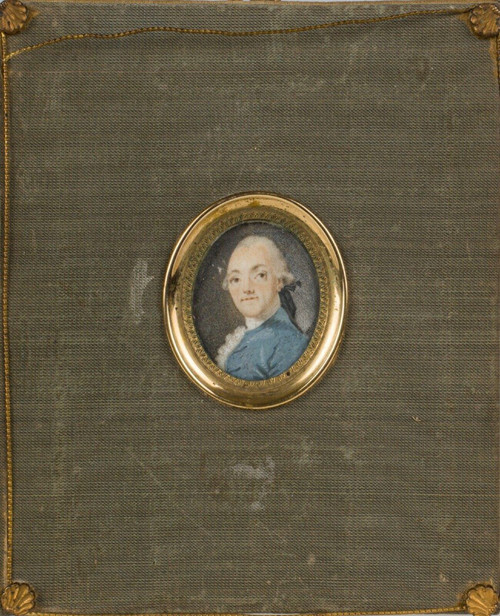 18th century miniature signed portrait of gentleman green cloth frame