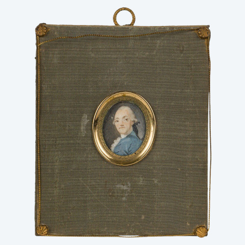 18th century miniature signed portrait of gentleman green cloth frame