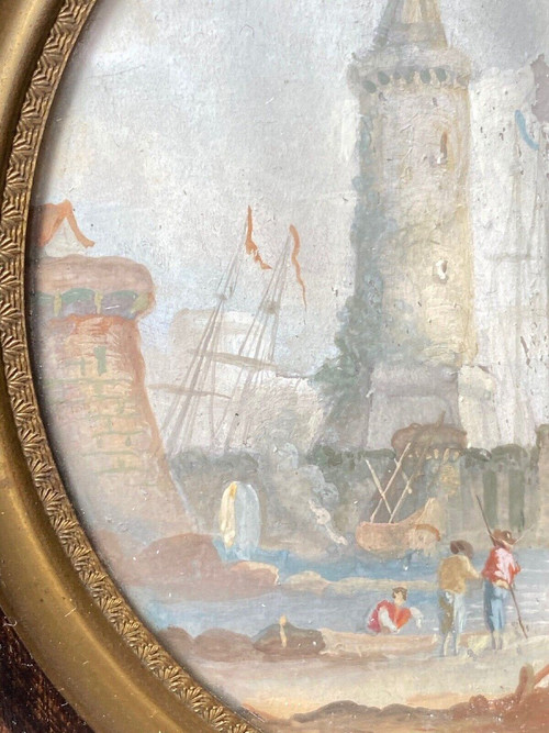 Hand-painted miniature 20th century maritime décor wooden frame