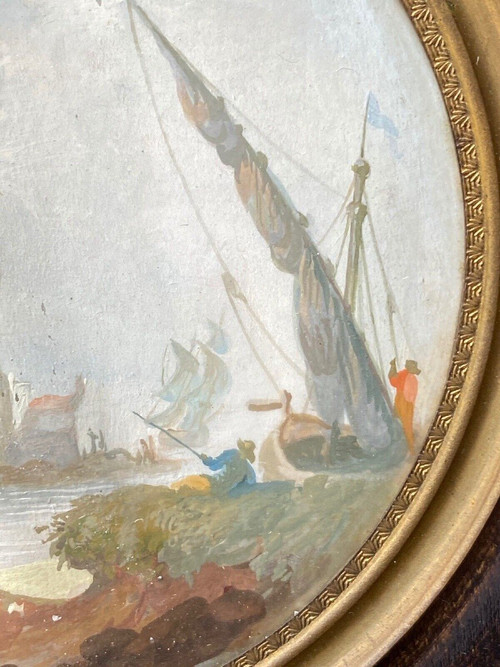 Hand-painted miniature 20th century maritime décor wooden frame