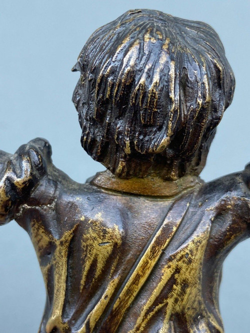 Scultura in bronzo di E. Thomas bambino La Marceyeze patina di cioccolato