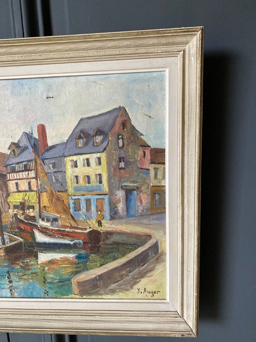 Oil on canvas by Yves Auger depicting Le Port d'Aix-les-Bains 20th century