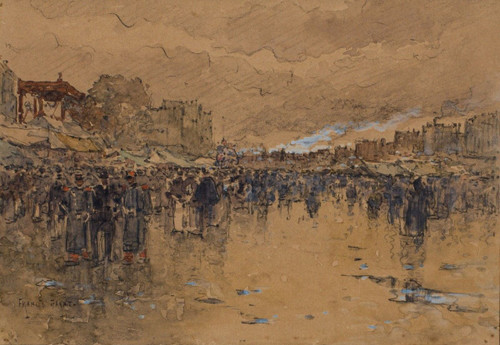 Aquarell auf Papier von Francis Garat Straßenszene Paris XX.