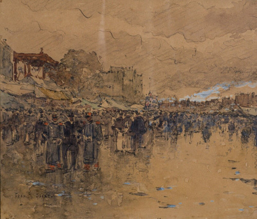 Aquarell auf Papier von Francis Garat Straßenszene Paris XX.