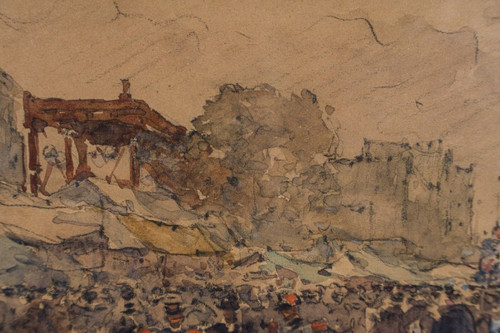 Aquarell auf Papier von Francis Garat Straßenszene Paris XX.