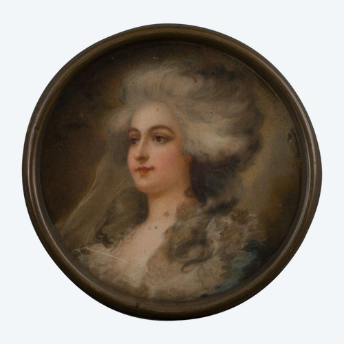 Woman miniature 18th century metal frame 19th century