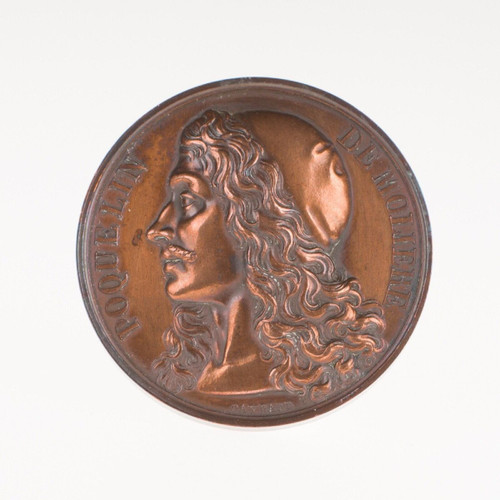 Médaille en bronze Poquelin de Molière Gayrard profil XIXe cadre en bois