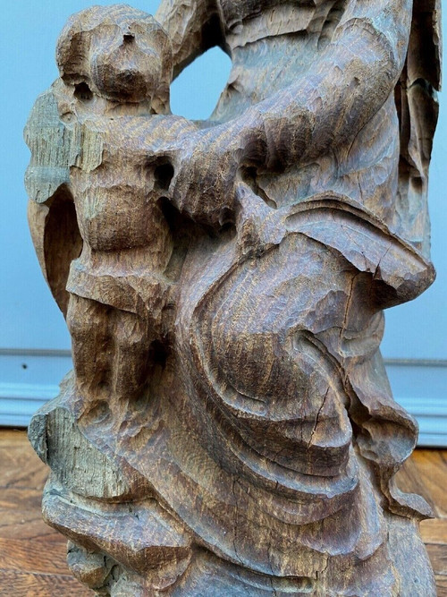 Virgin and Child in carved oak wood, early 20th century, direct cut