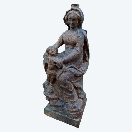 Virgin and Child in carved oak wood, early 20th century, direct cut