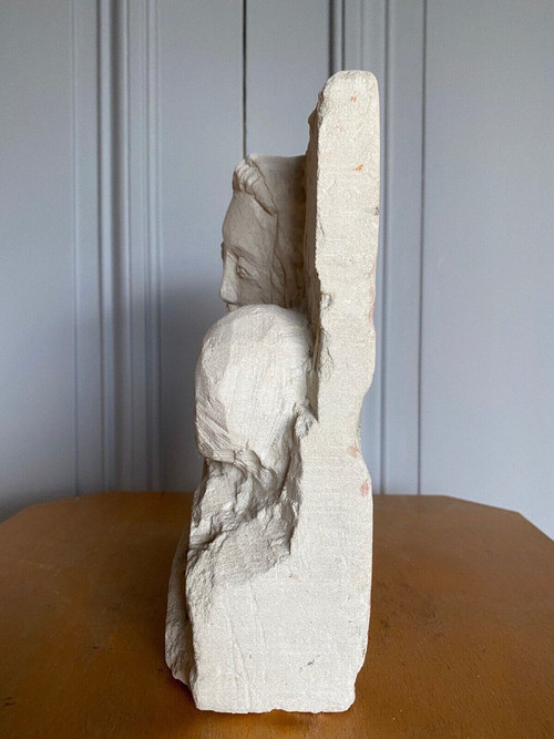 Direct carving sculpture Cellular concrete Woman with child