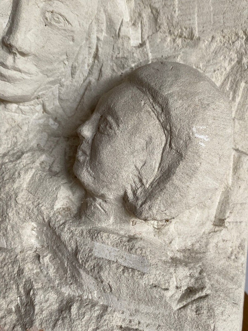 Direct carving sculpture Cellular concrete Woman with child