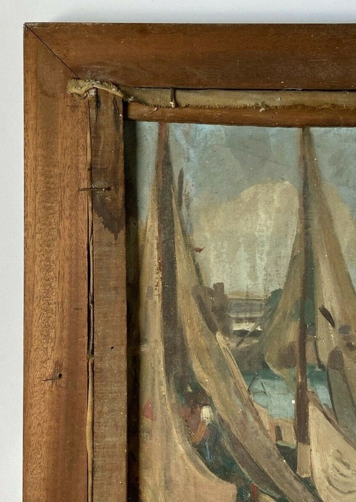 Olio su tela di Martin Dobuin 1941 Interno della chiesa Doppio volto