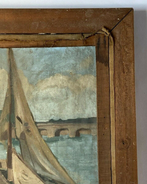 Olio su tela di Martin Dobuin 1941 Interno della chiesa Doppio volto