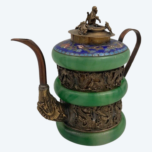 Théière chinoise à décor cloisonné de singe et crapaud XIXe