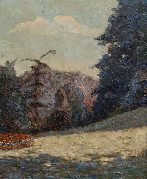 Öl auf Leinwand von André Marait 1921 Landschaft Blumengarten XX.