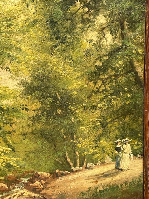 Oil on panel promenade des artistes à Spa Sous-bois de Spa 20th century