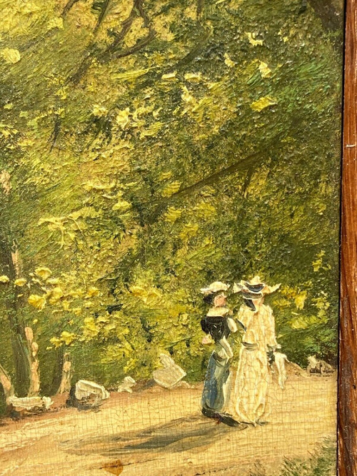 Oil on panel promenade des artistes à Spa Sous-bois de Spa 20th century