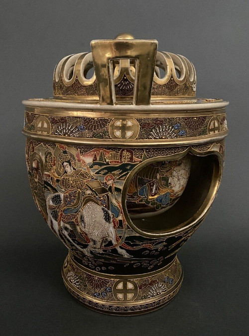 Exceptional and enormous richly decorated Satsuma incense burner from the 19th century