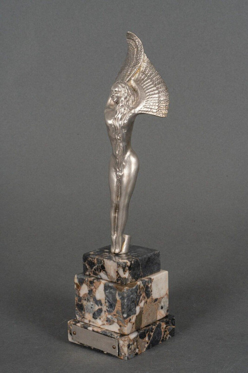 Silver-plated bronze victory winged woman 20th century on marble base