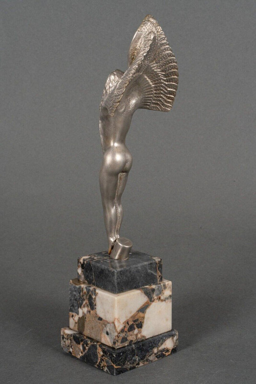 Silver-plated bronze victory winged woman 20th century on marble base