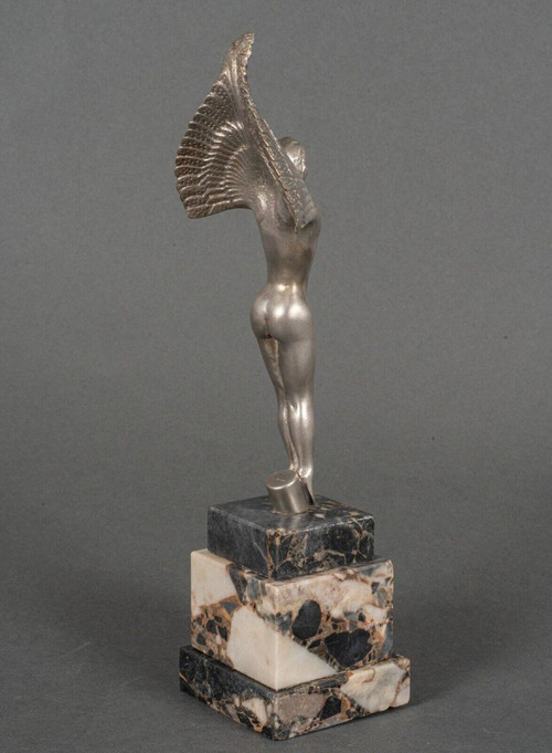 Silver-plated bronze victory winged woman 20th century on marble base