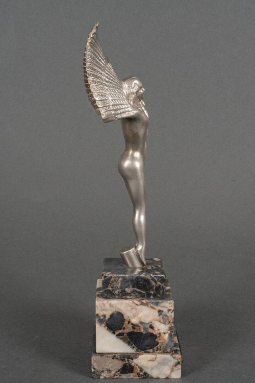 Silver-plated bronze victory winged woman 20th century on marble base