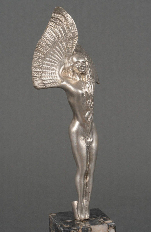 Silver-plated bronze victory winged woman 20th century on marble base