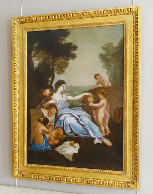 Ecole Française du XVIIIe siècle : scène bacchanale néoclassique, grande HST - 144cm x 111cm