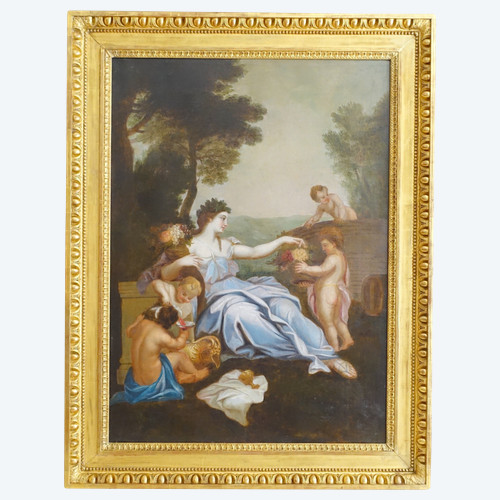 Ecole Française du XVIIIe siècle : scène bacchanale néoclassique, grande HST - 144cm x 111cm